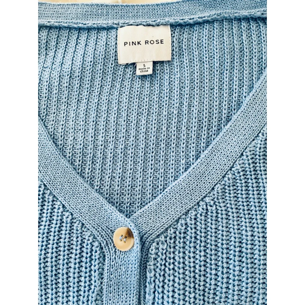 PINK ROSE Blue Cropped Cardigan Sweater women L - Picture 2 of 7